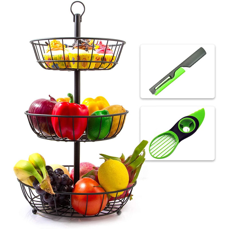 Prep & Savour 3 Tier Fruit Basket Fruit Bowl Stand For Counter With